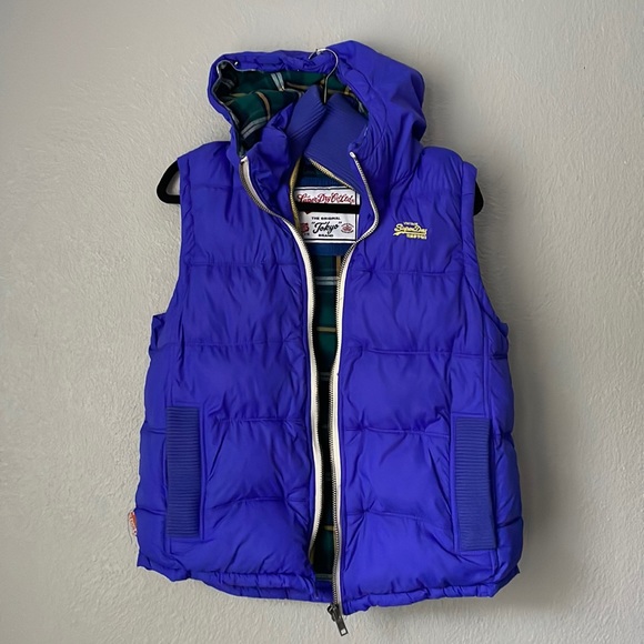 Superdry Hooded Plaid Lined Puffer Vest - Picture 1 of 14